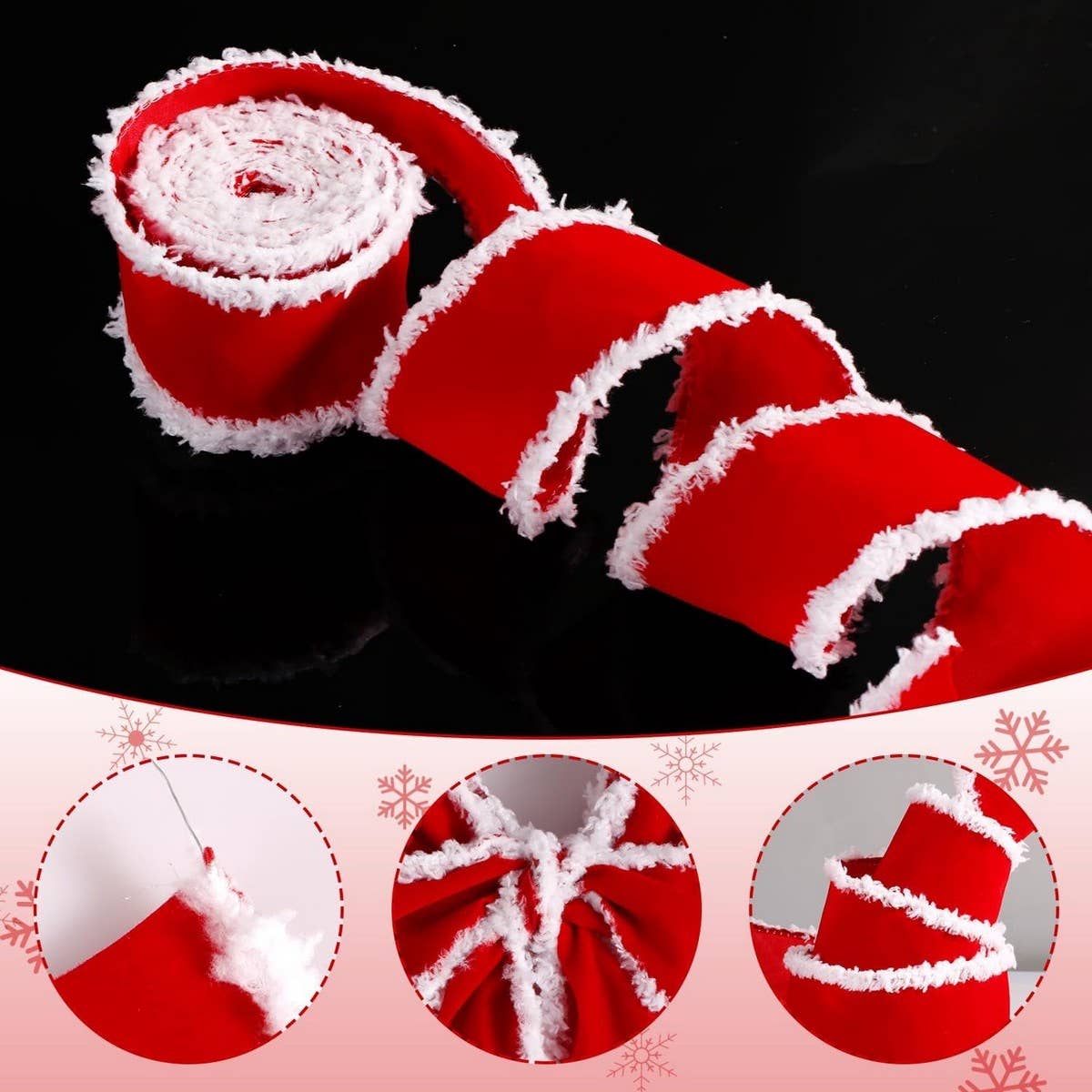 CWMM10191_RED AND WHITE CHRISTMAS BOW RIBBON FOR GIFT DIY