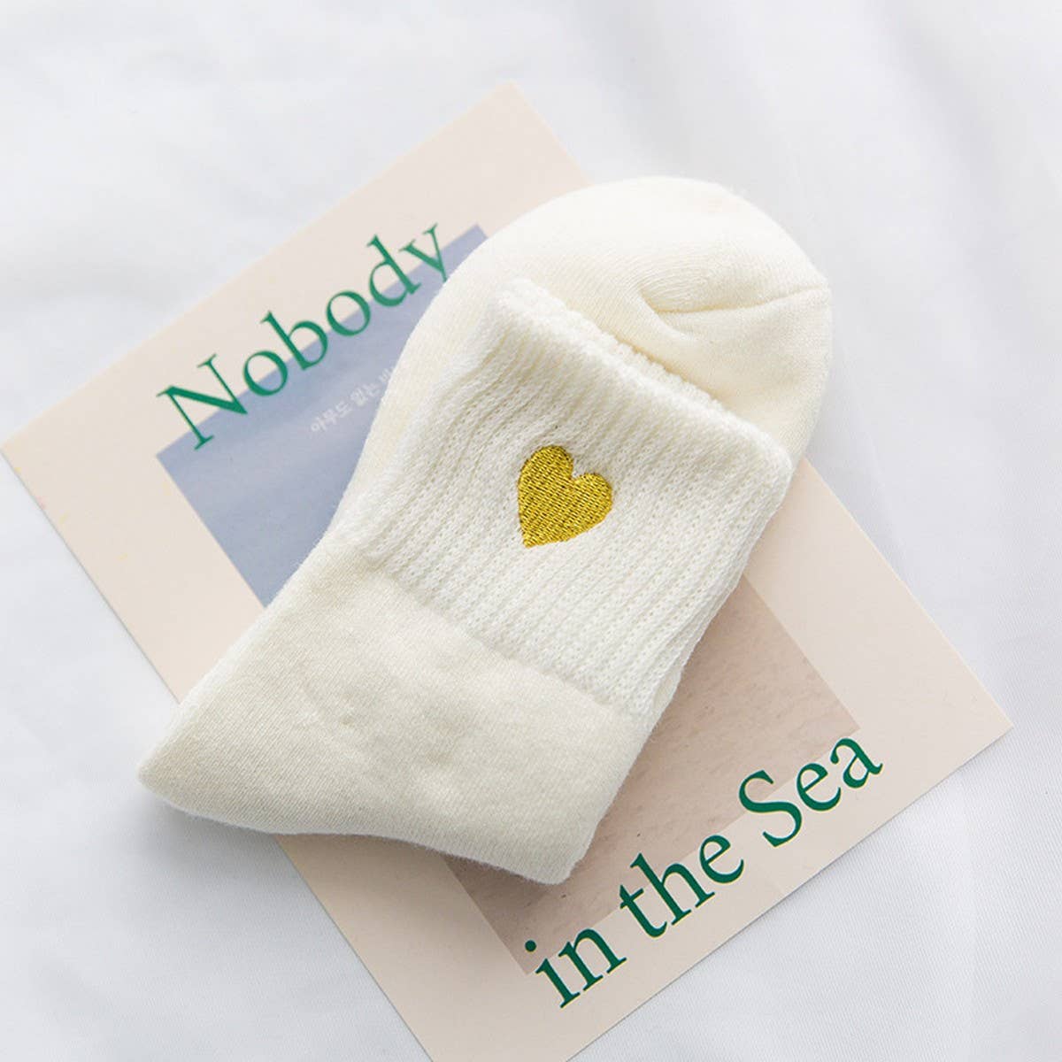 WINTER HEART EMBROIDERY WARM TERRY SOCKS