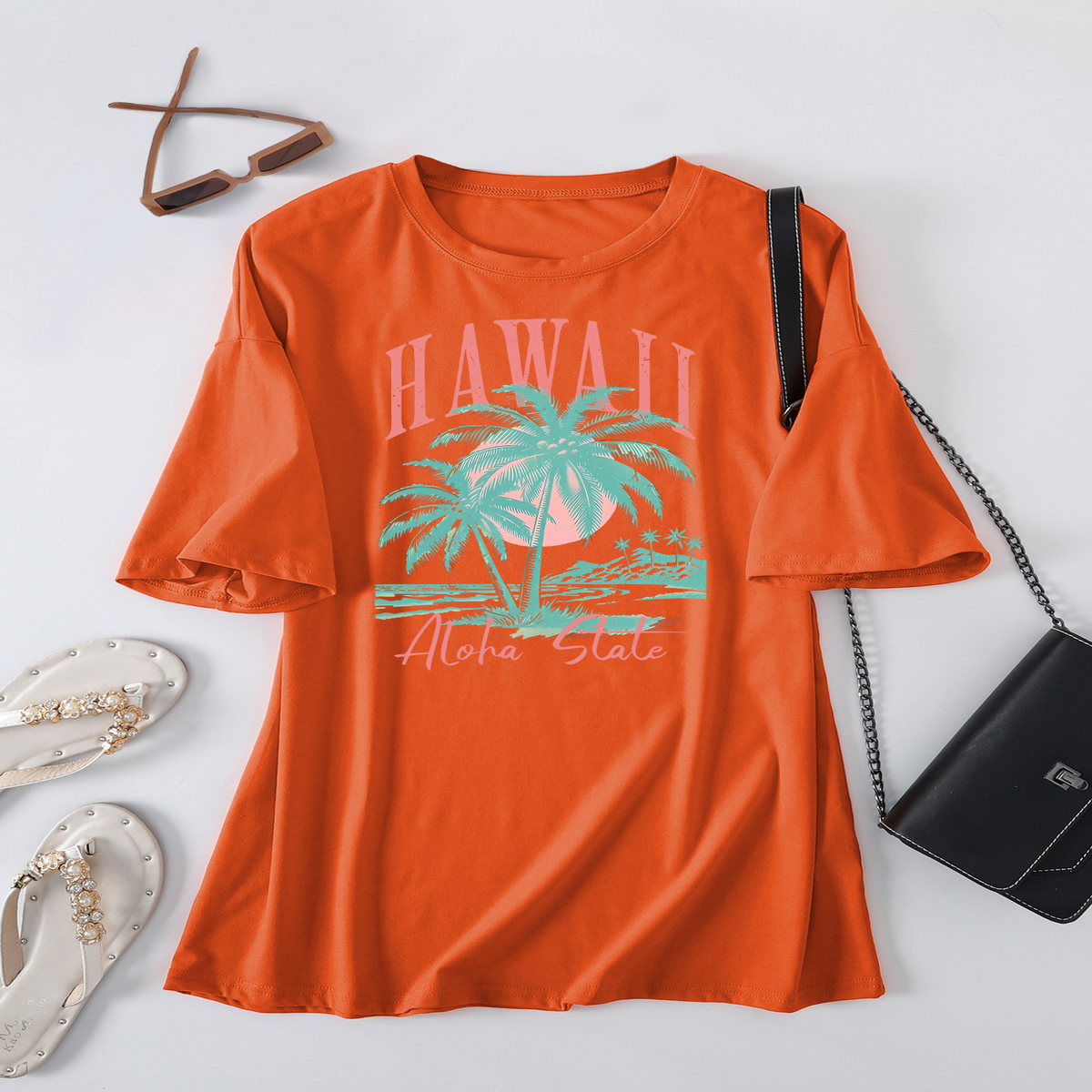 Casual Coconut Tree Tee for Women, Oversized_CWTTS1467