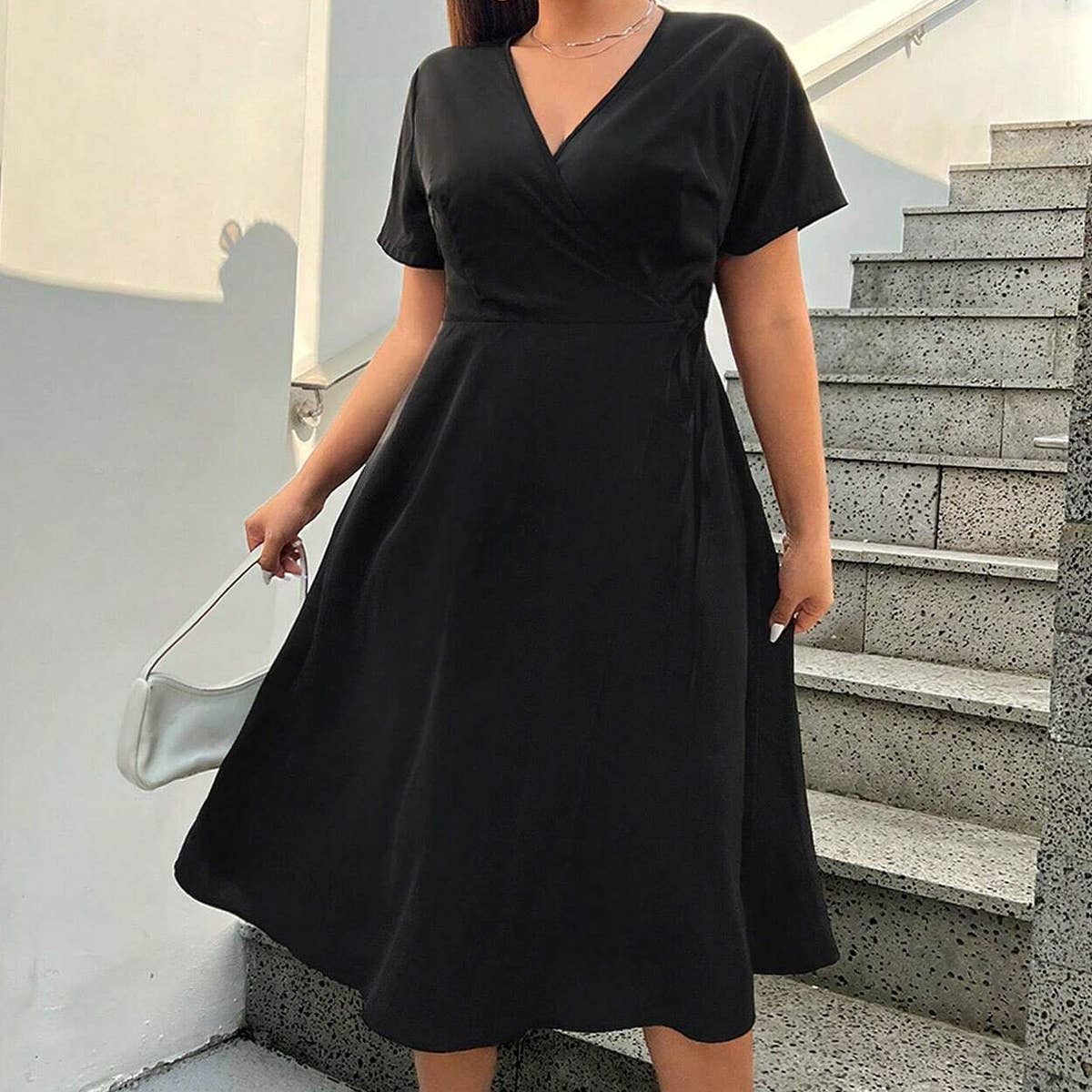 SPLIT SOLID COLOR SLIM FIT TEMPERAMENT DRESS
