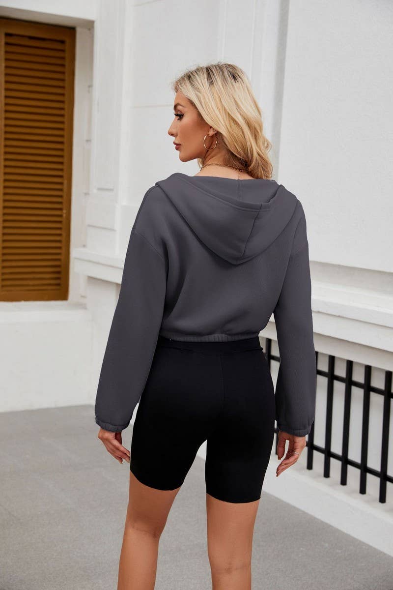 CWOCO0893_SOLID COLOR LONG SLEEVE ZIP-UP HOODIE COATS