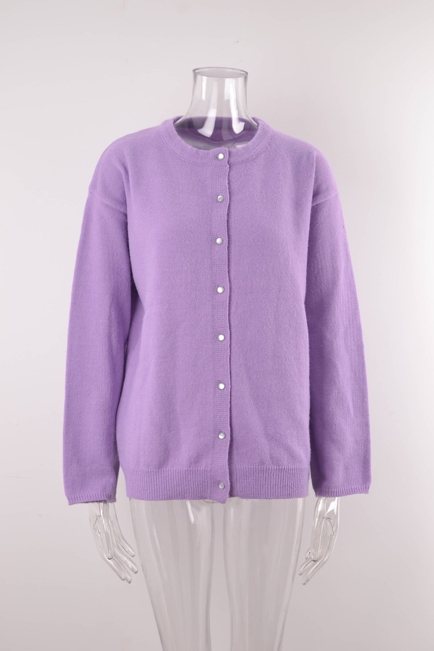 TEMPERAMENT BUTTON KNIT SOLID COLOR CARDIGAN
