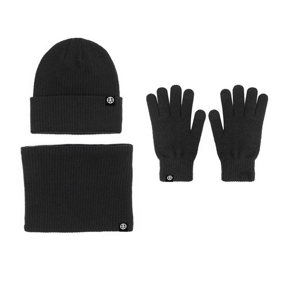 WINTER WARM WOOL HAT SCARF GLOVES THREE-PIECE SET