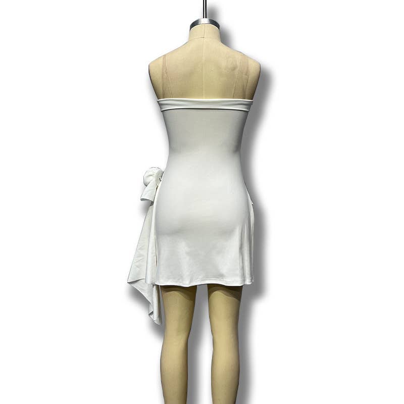 Strapless slimming stylish short 3d floral dress