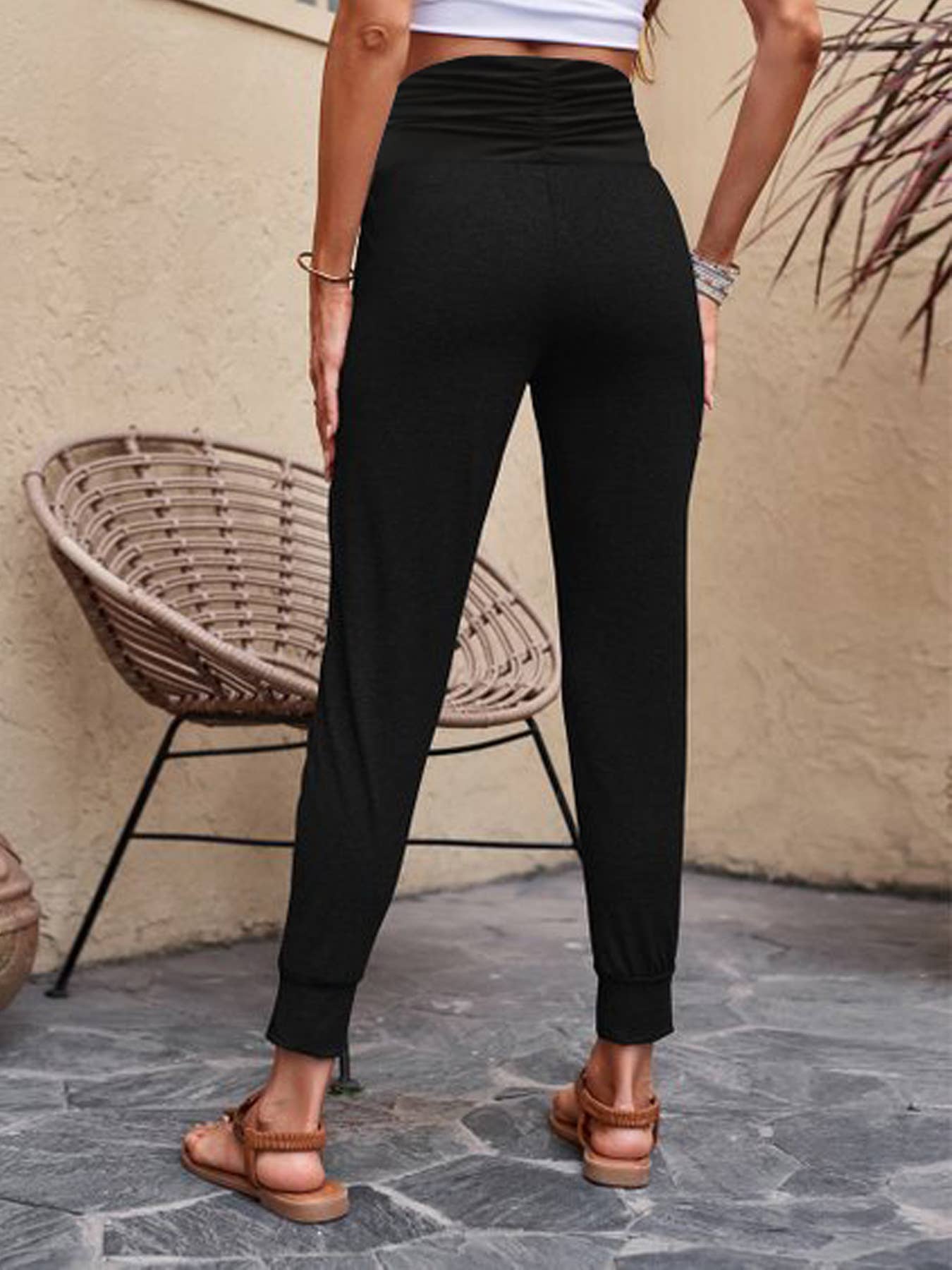 Knit casual pants high-waisted slim niners for women