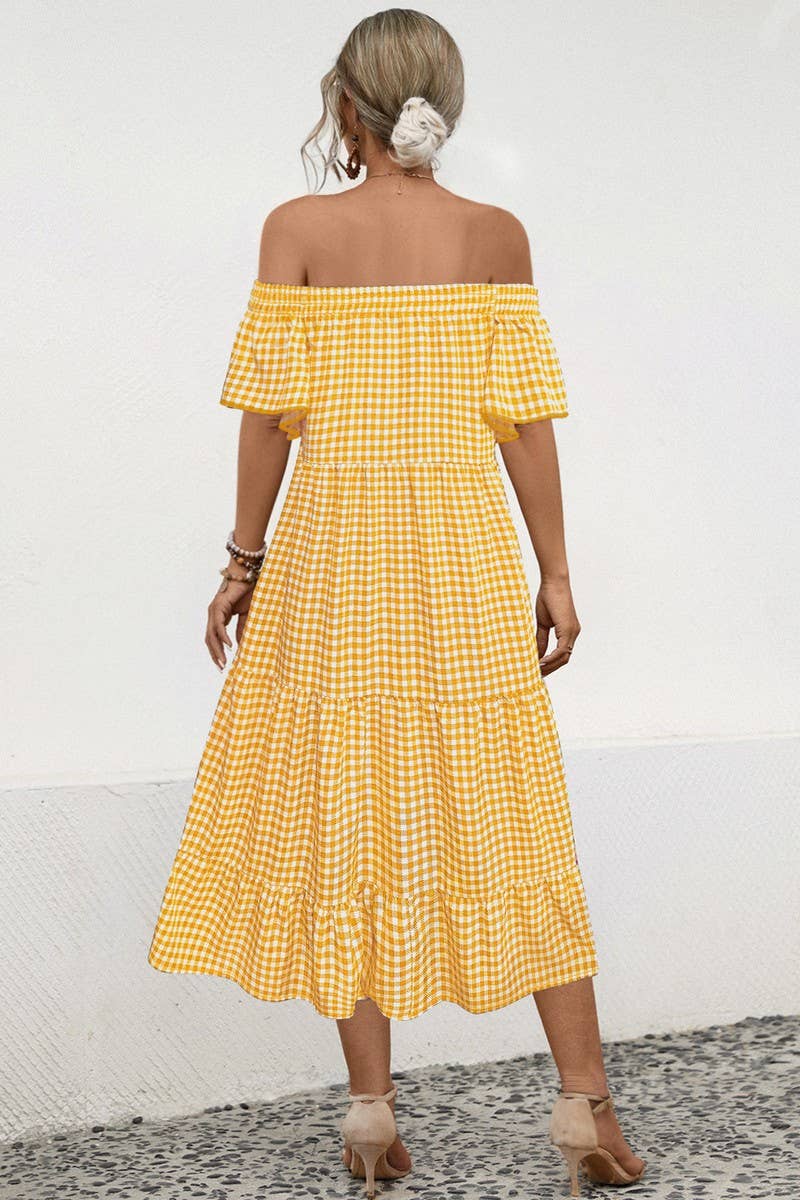 CWDMD4606_SUMMER SEXY ONE SHOULDER PLAID DRESS