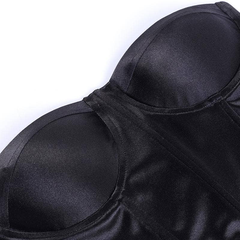 Satin Strapless Waist Cinched Crop Top