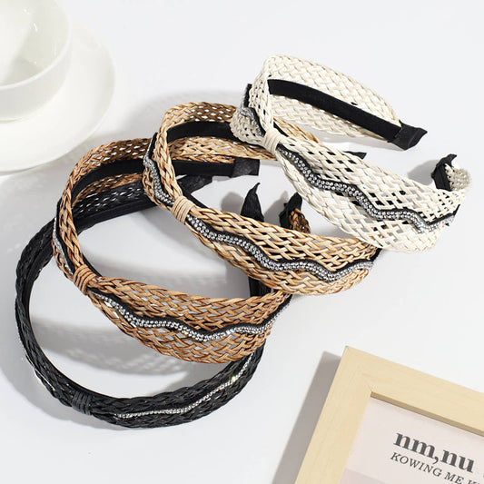 WAVE RHINESTONE KNOTTED BRAIDED HEADBAND