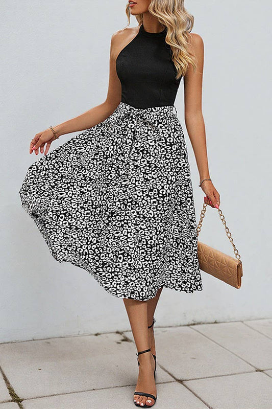 CWDHL0651_SUMMER HALTERNECK SLEEVELESS COLORBLOCK DRESS