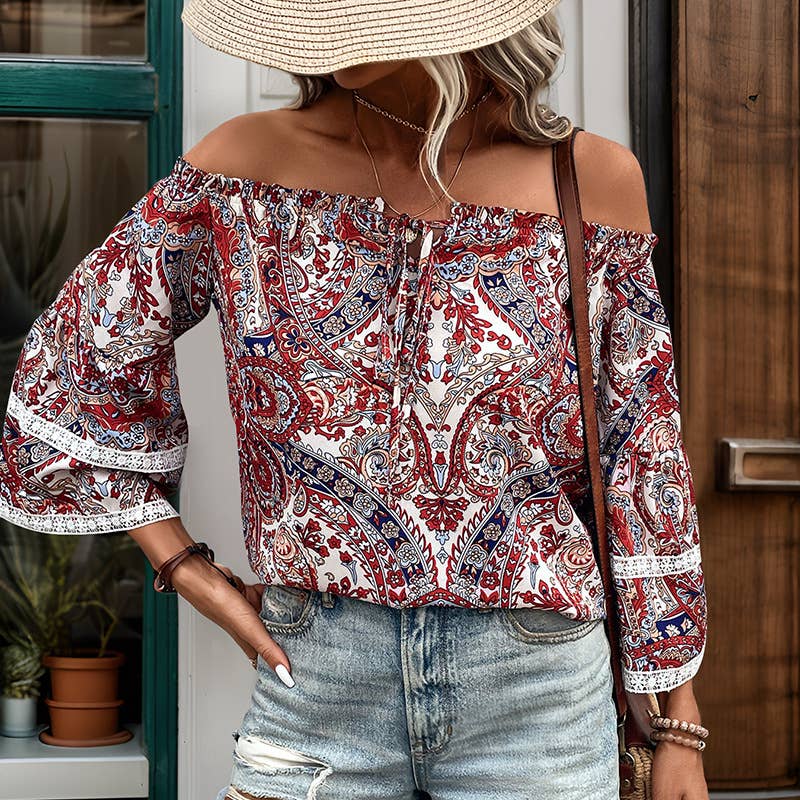 Irregular strapless neckline with long sleeves