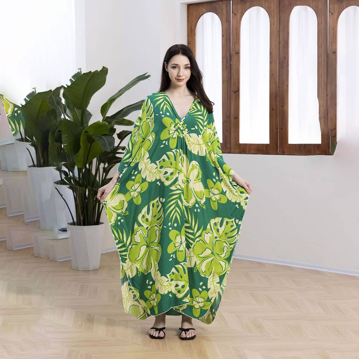 Plus Size Cotton Woven Beach Cover-Up Resort Dress_CWMM6141