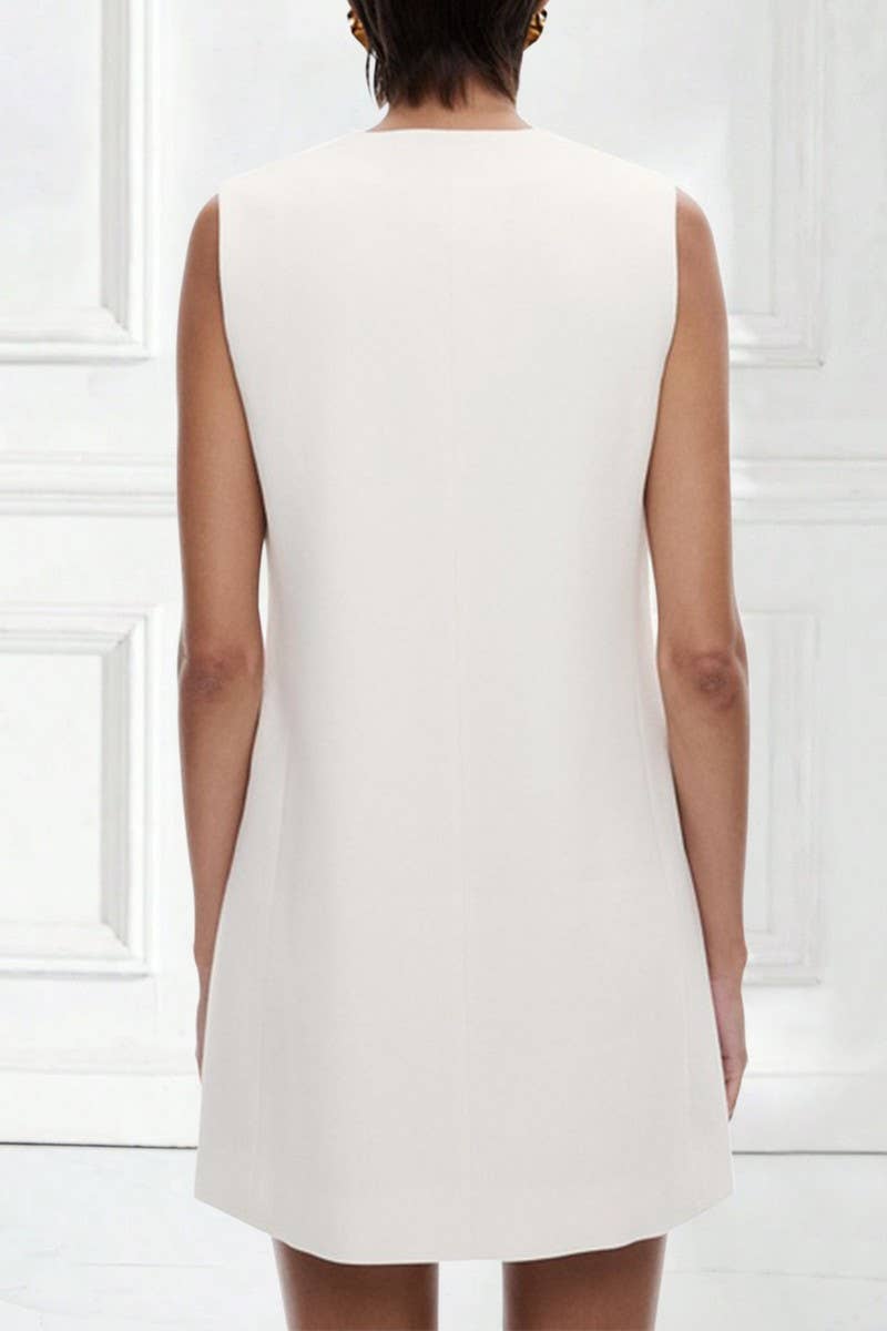 CWDSD8886_SOLID V-NECK SLEEVELESS HIGH WAIST MINI DRESS