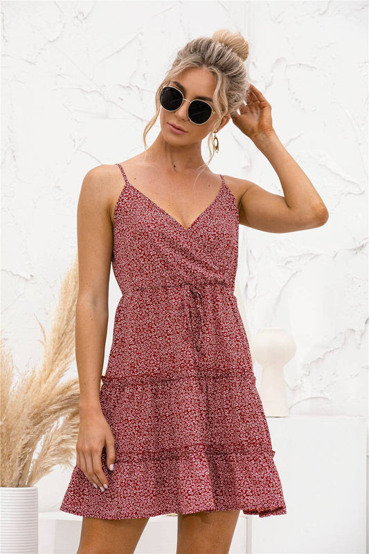 V-neck cross floral dress