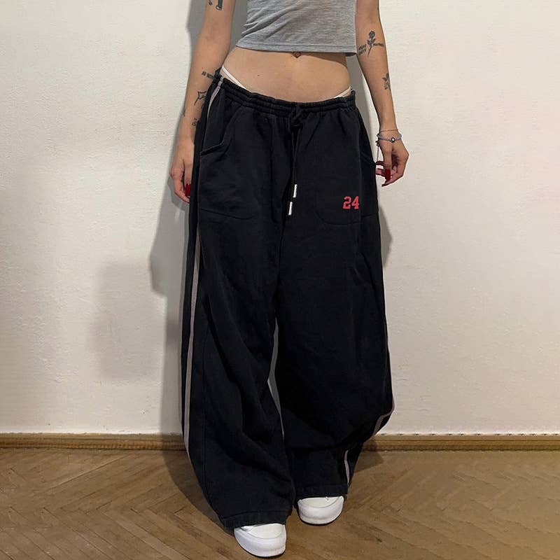 SPORTS LOOSE LACE-UP ELASTIC-WAIST CASUAL PANTS
