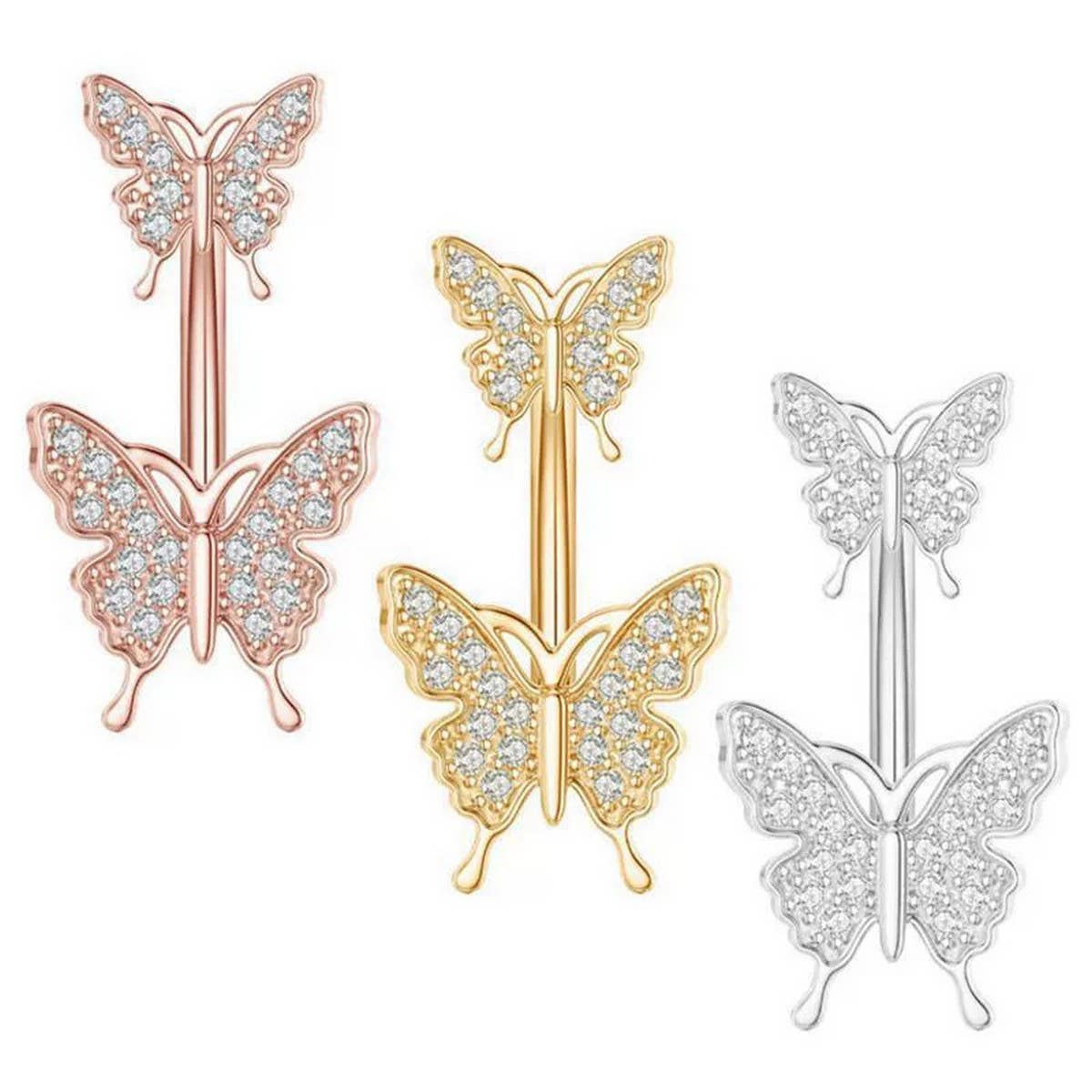 Double Butterfly CZ Belly Ring Hypoallergenic