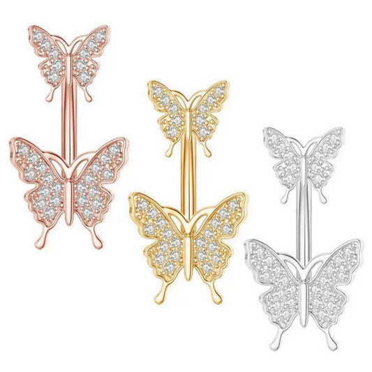 Double Butterfly CZ Belly Ring Hypoallergenic