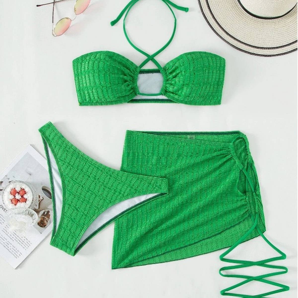 SEXY LEGGINGS WRAP SKIRT THREE PIECE SWIMSUIT