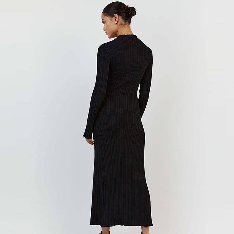 Solid color crew neck pit stripe slimming dress
