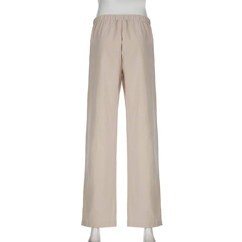 Simple style solid-color drawstring woven pants