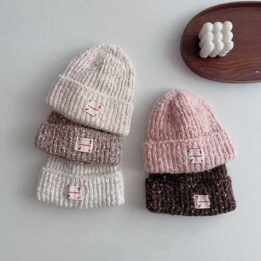 CHILDREN'S STYLISH CURLED WHITE LABEL KNITTED HAT_CWAH2935
