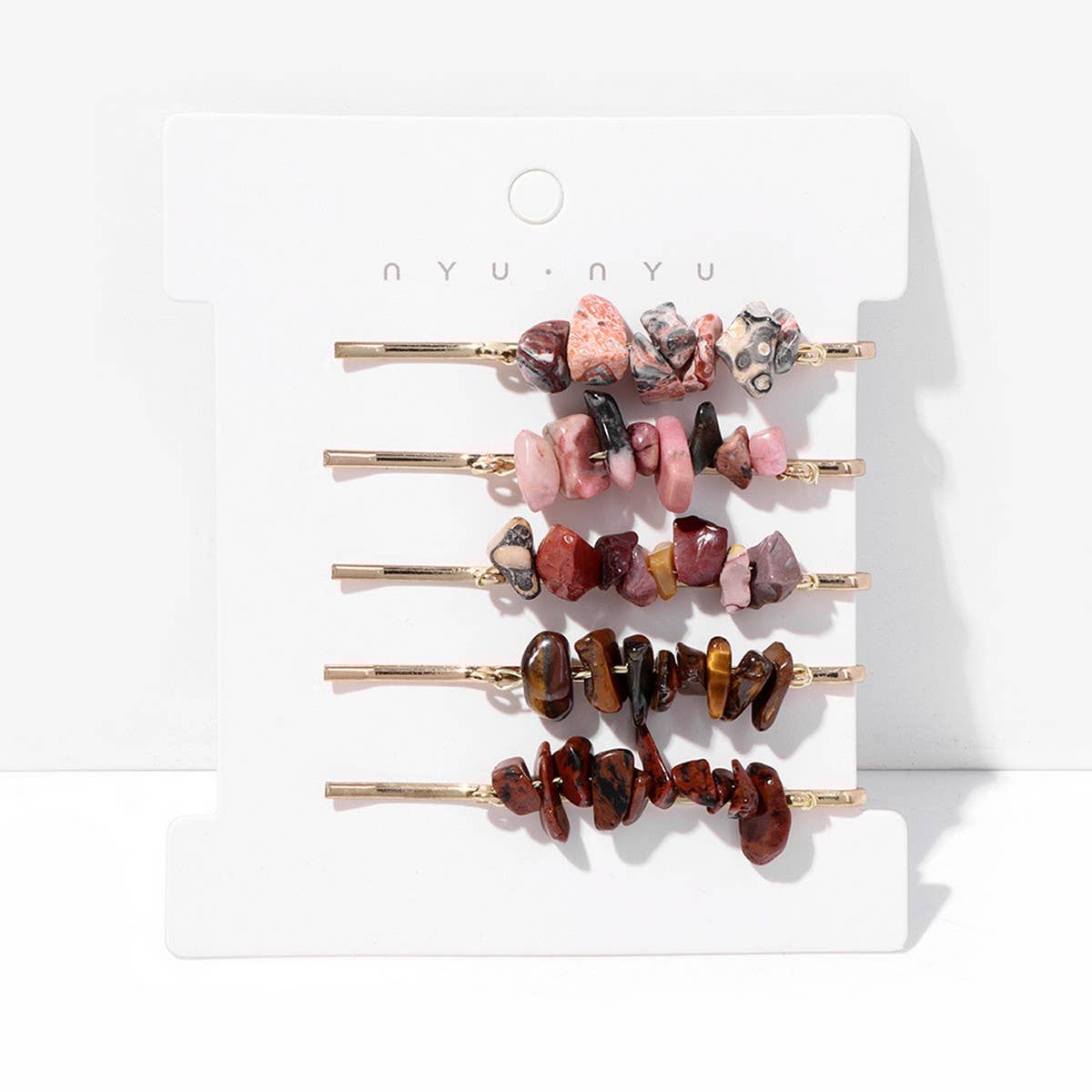 Natural Red Stone Hair Clip Set - Simple & Elegant_CWAHA1763