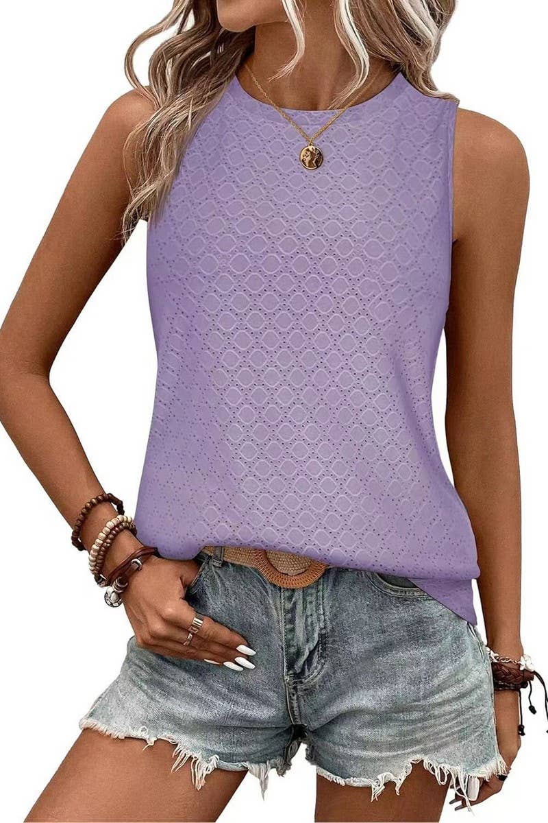Cwttsl0232_Round Neck Sleeveless Knit Top
