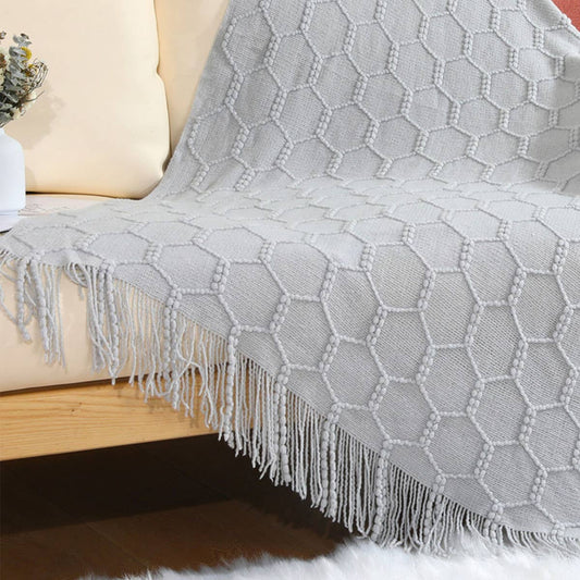 KNITTED SIMPLE THIN TASSEL SOFA BLANKET