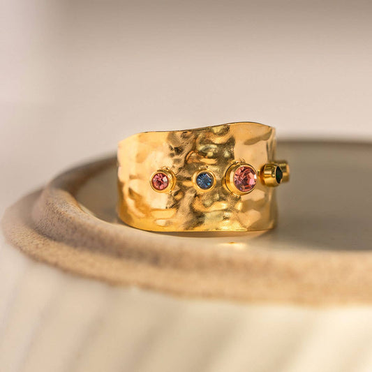 COLORED ZIRCON WIDE PLATE RING