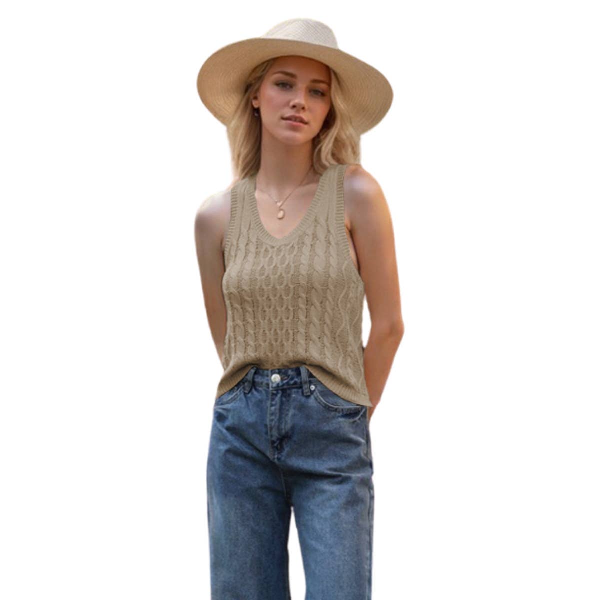 Fashion casual knit V-neck solid color vest