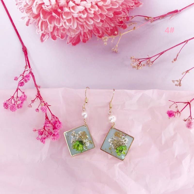 Geometric natural real dried flower earrings