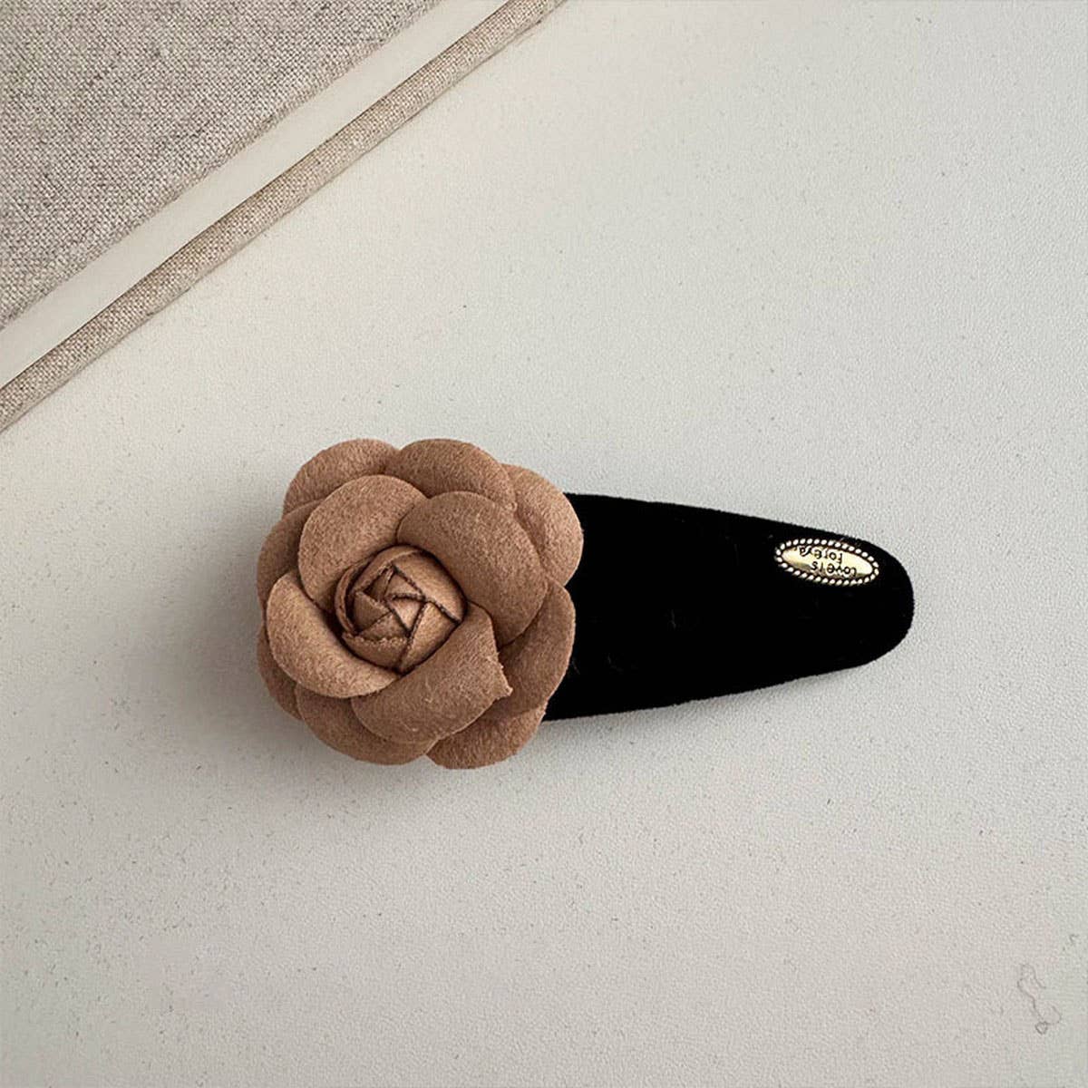 BLACK VELVET APRICOT CAMELLIA HAIR ACCESSORY_CWAHA4691