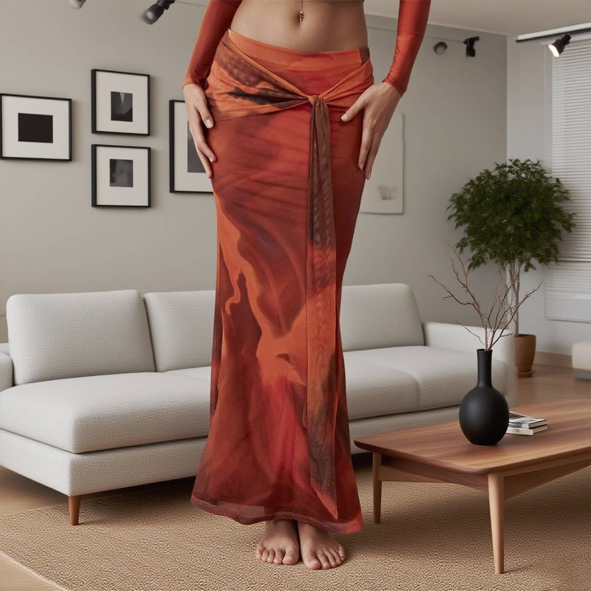 Retro printed, form-fitting, elegant skirt