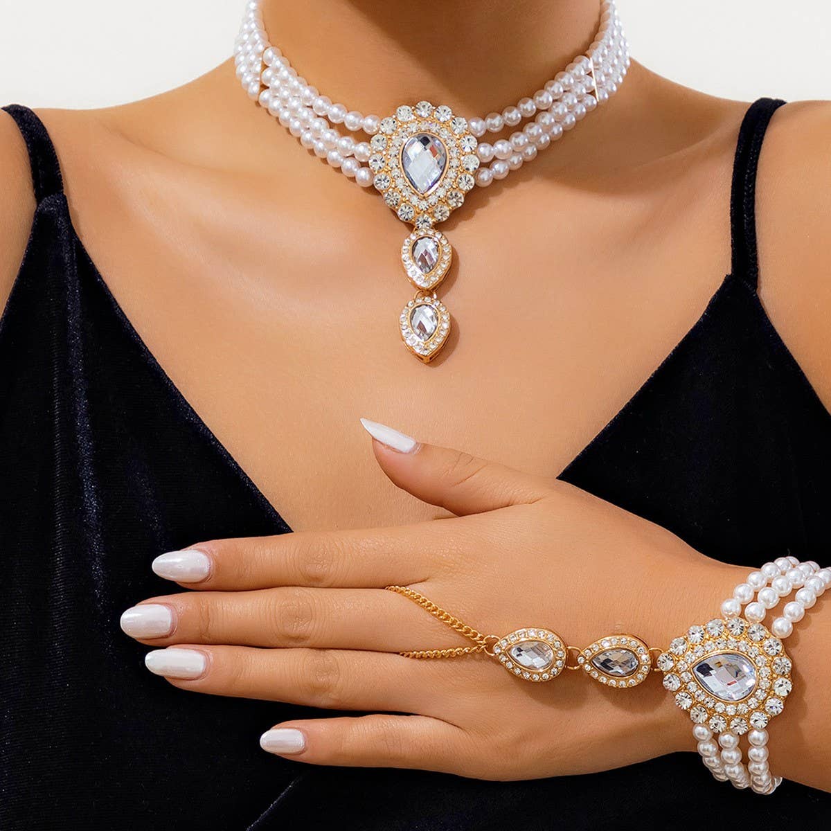 IMITATION PEARL RHINESTONE FASHION COLLAR JEWELRY