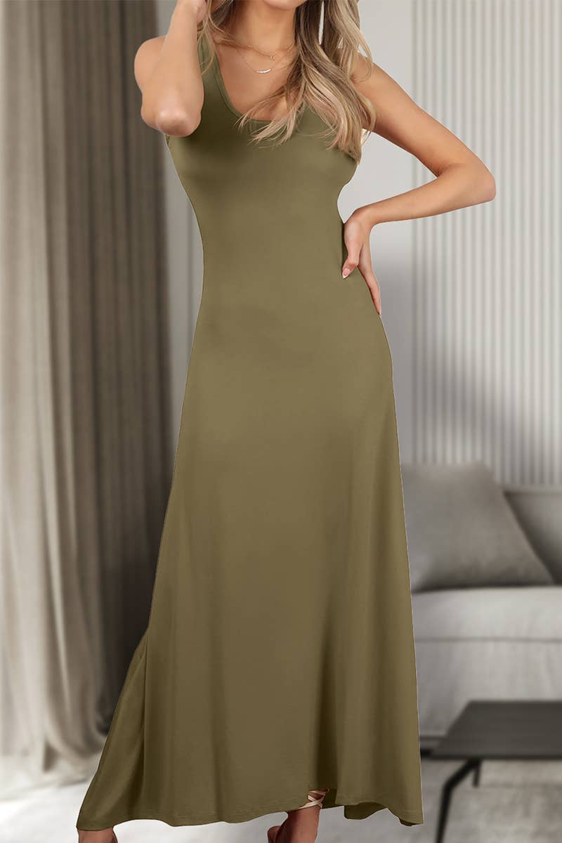 AWDMD281_SLEEVELESS VEST SOLID COLOR KNITTED LONG DRESS