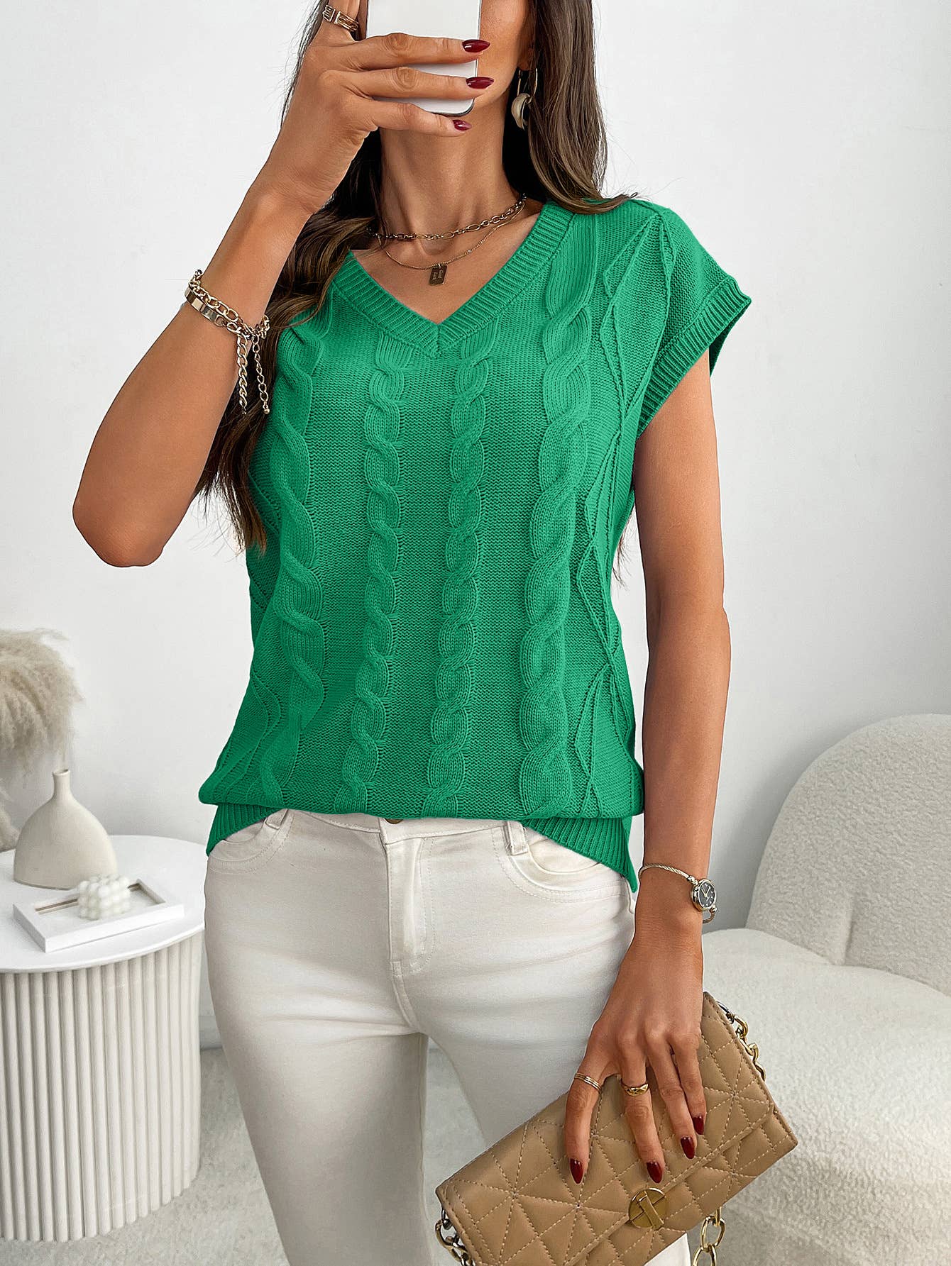 V-neck floral vest loose vest sleeveless sweater