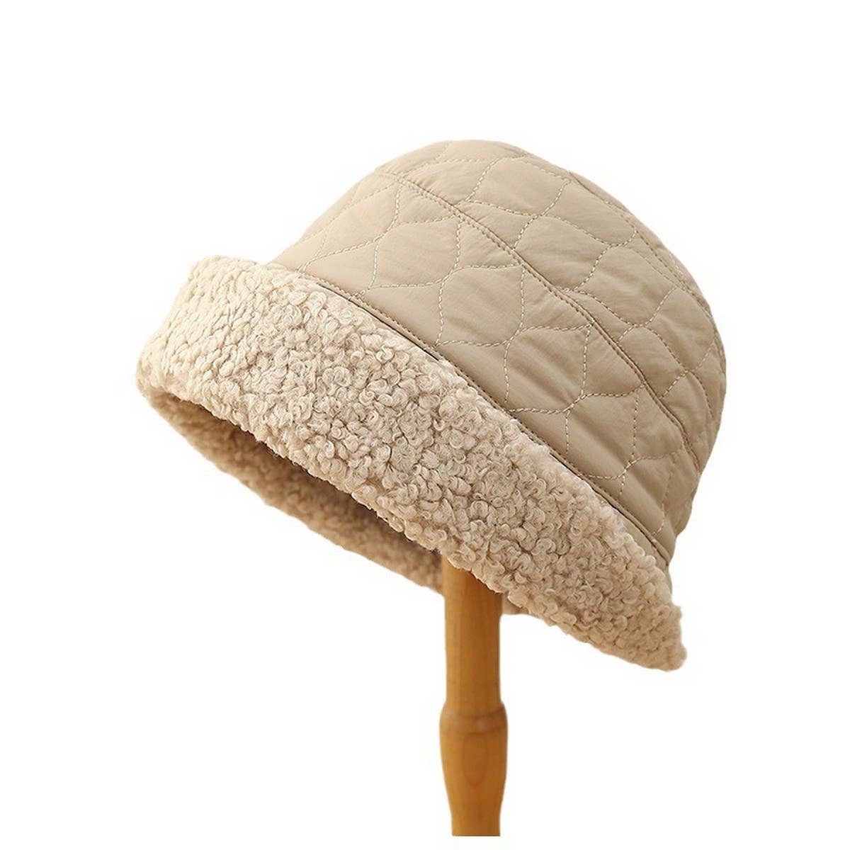 CASUAL ROLLED HEM THICKENED PATCHWORK BUCKET HAT_CWAB2861