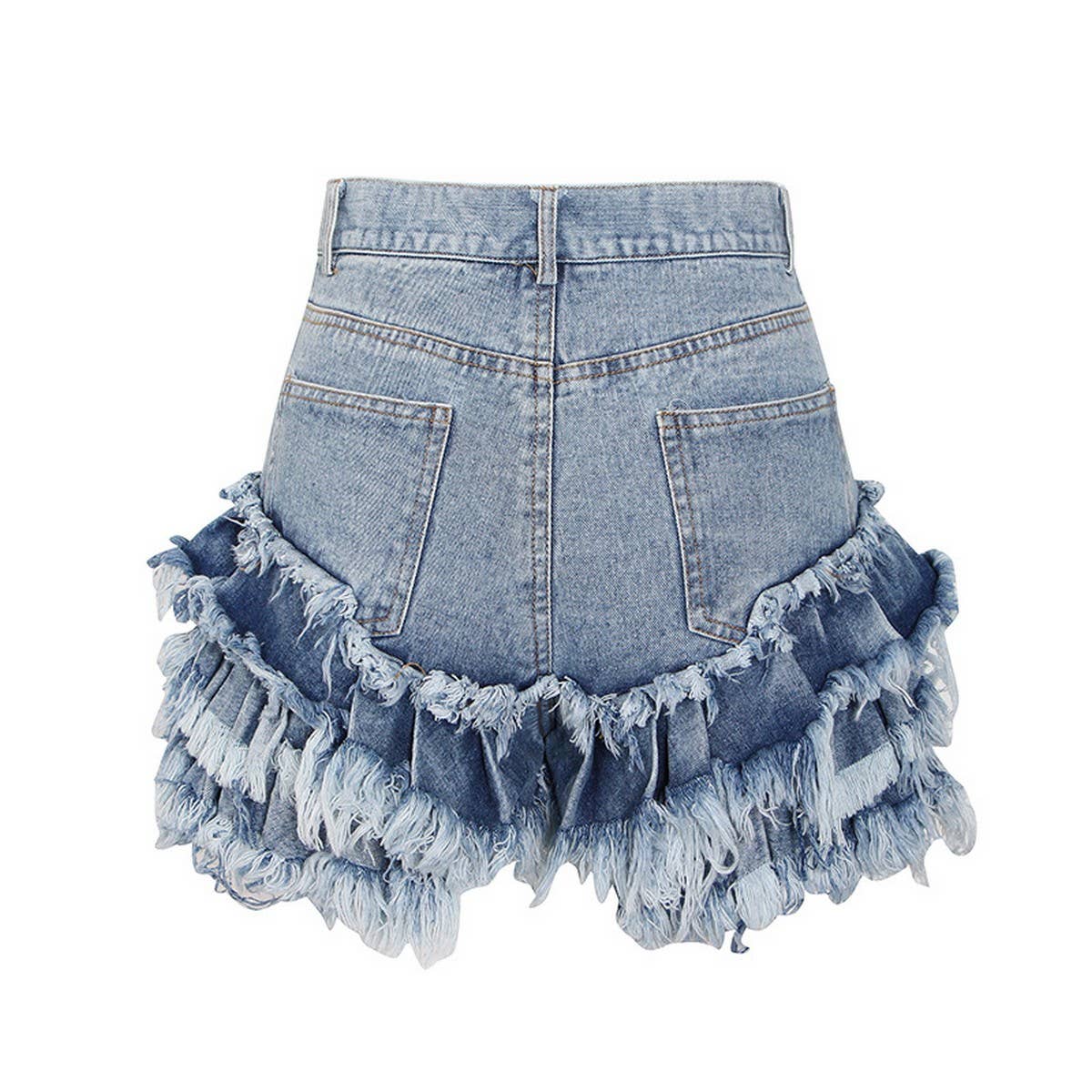 TRENDY BRUSHED TASSEL HIGH WAISTED DENIM SHORTS_CWJS0090