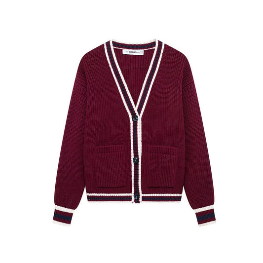 V-neck color contrast casual fashion knit jacket