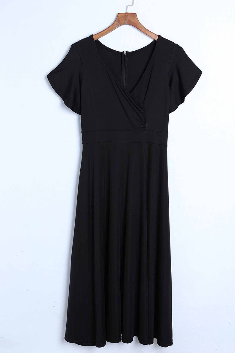 ELEGANT TEMPERAMENT LOTUS SLEEVE V-NECK DRESS