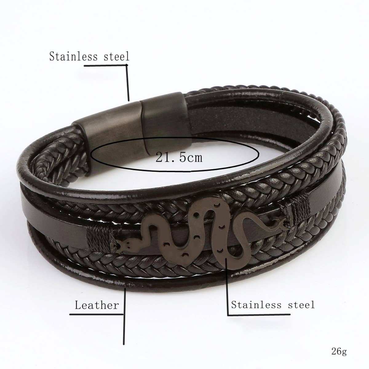 LEATHER HANDWOVEN MAGNET CLASP BRACELET