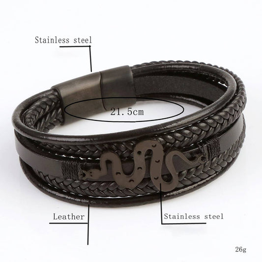 LEATHER HANDWOVEN MAGNET CLASP BRACELET