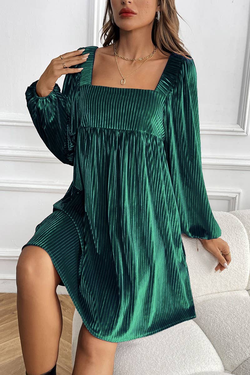 CWDSD7267_AUTUMN VELVET SQUARE NECK HALTER DRESS