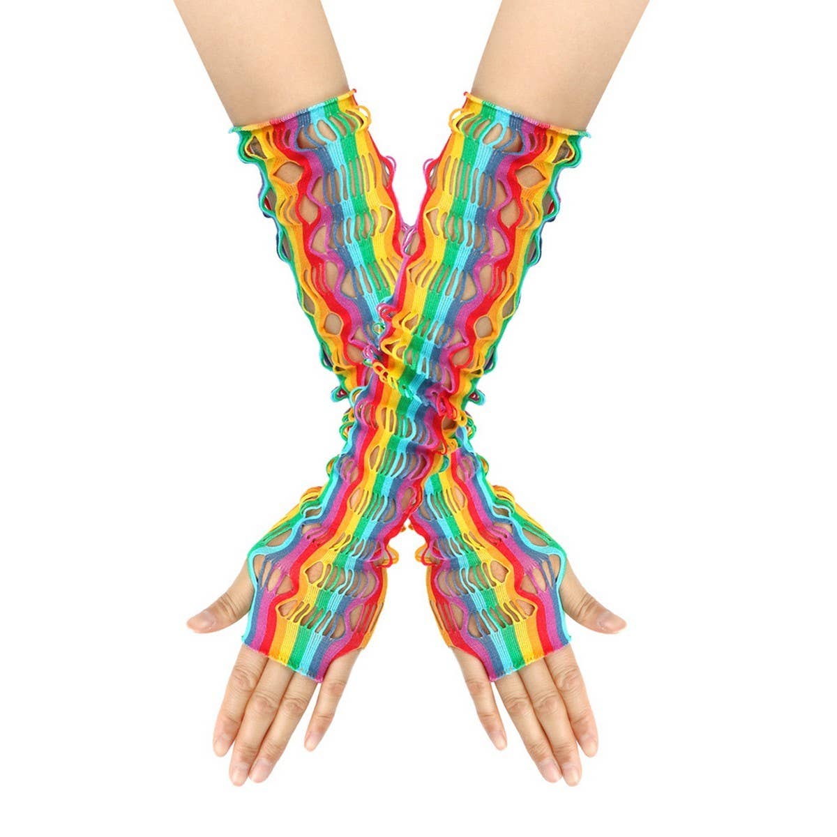 CWMM10067_RAINBOW FISHNET GLOVES ? COLORFUL PARTIES