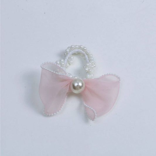 Elegant Organza Bow Pearl Hair Tie for Women
