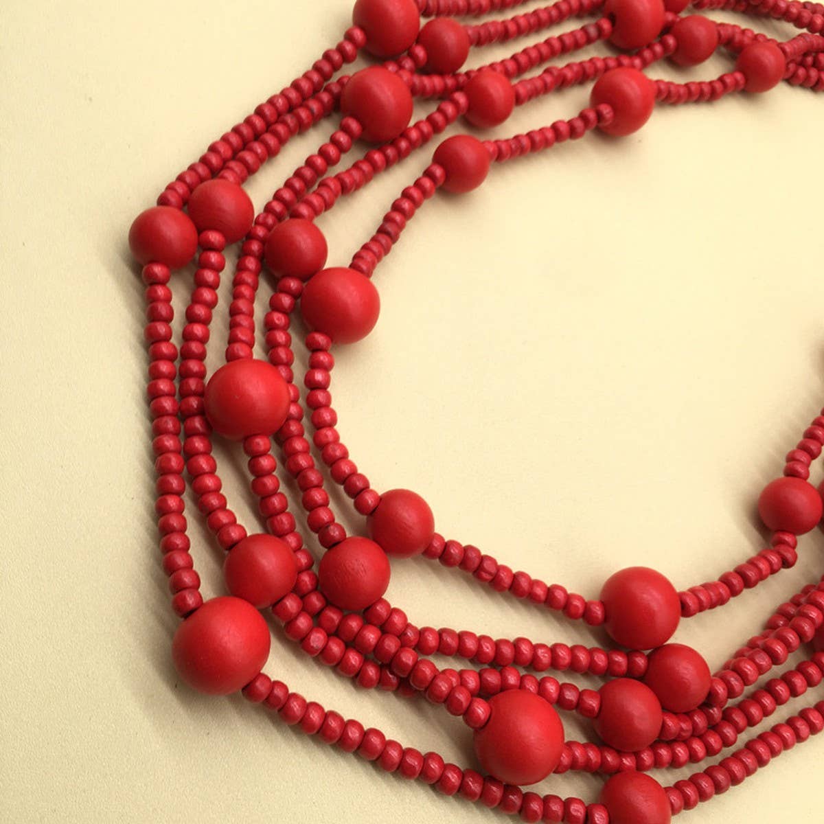 WOODEN BEADS MULTI-LAYERED RED BEADED NECKLACE_CWMM4970