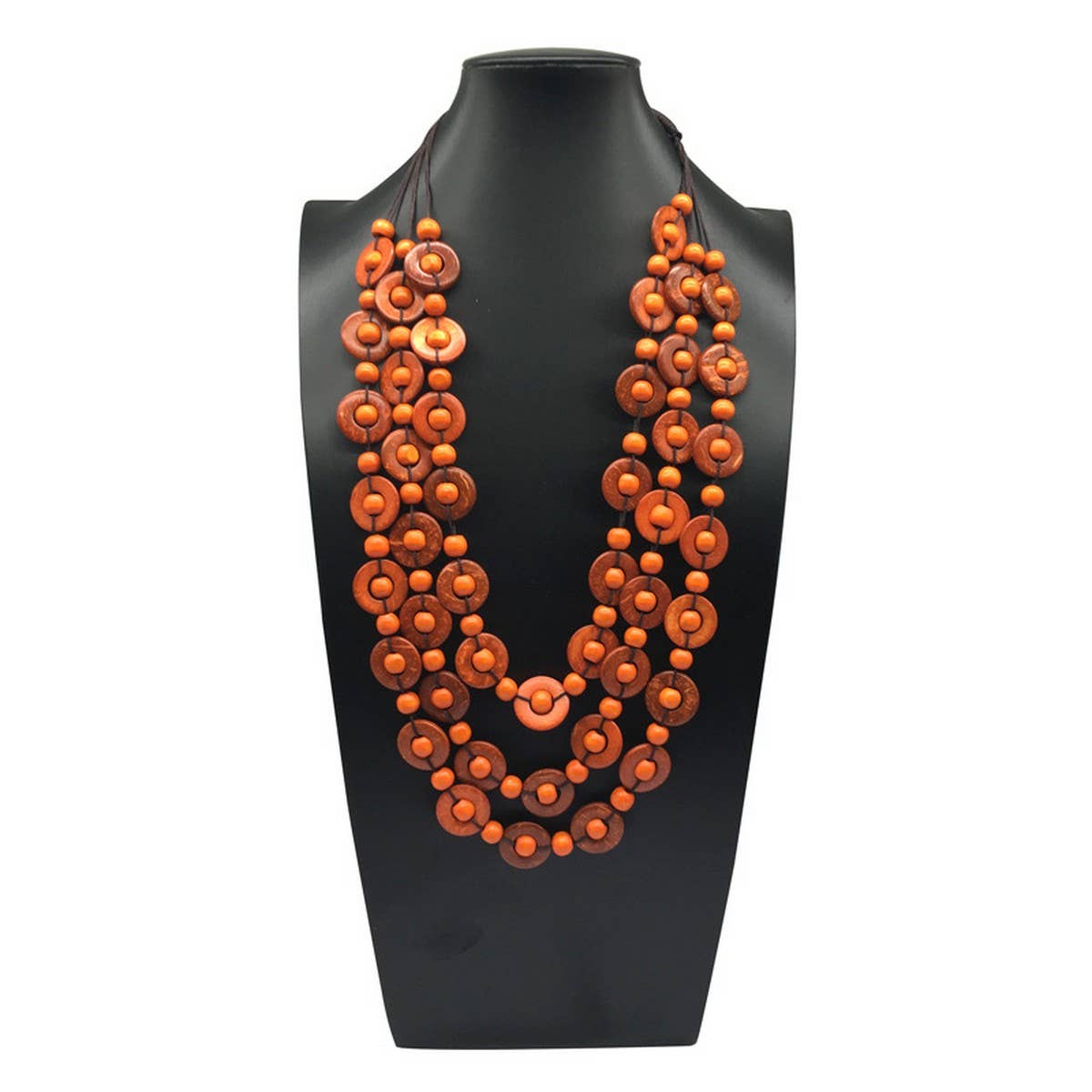 HAND WOVEN COCONUT SHELL WOOD ROUND BEAD NECKLACE