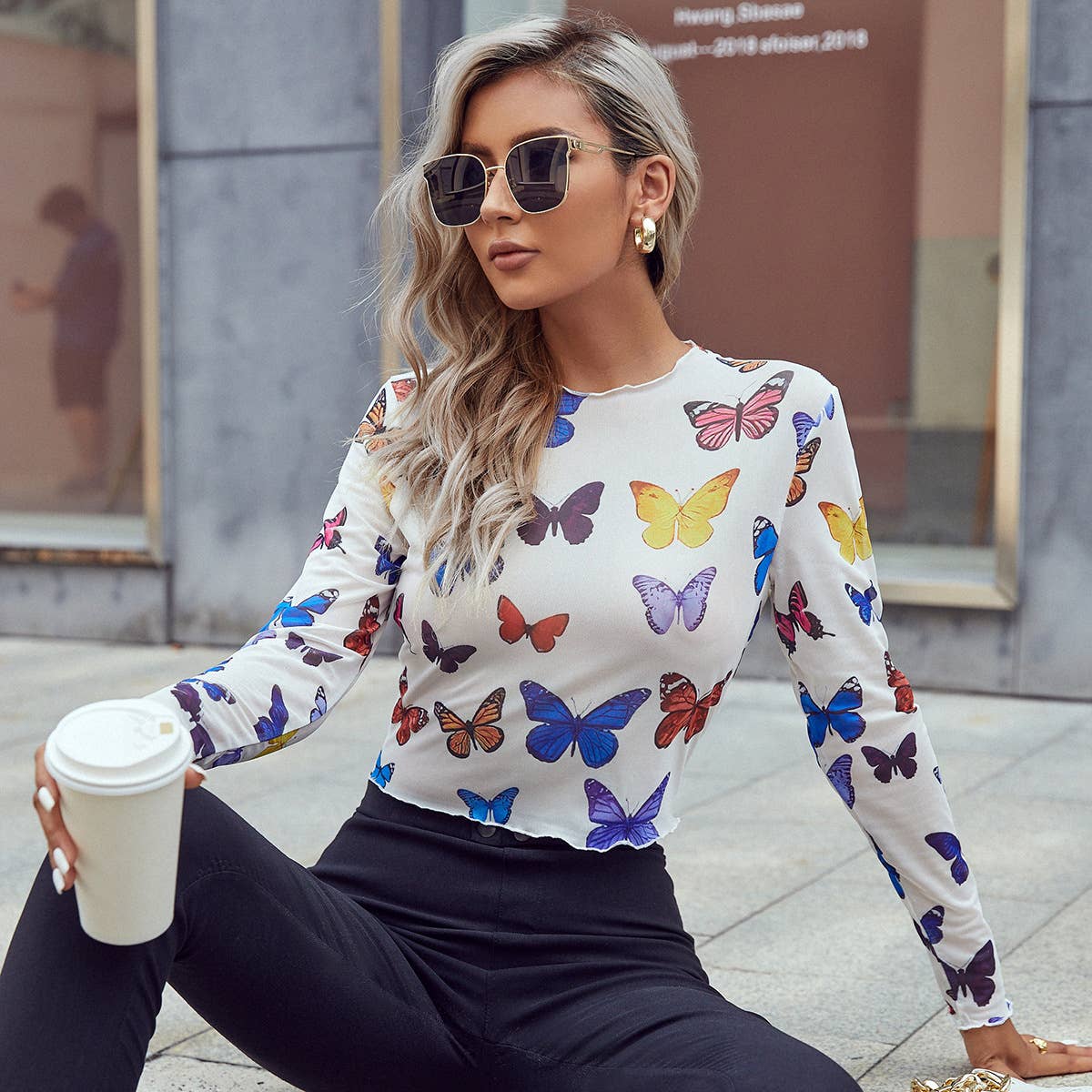 Women¡¯s Sexy Mesh Butterfly Long Sleeve Top