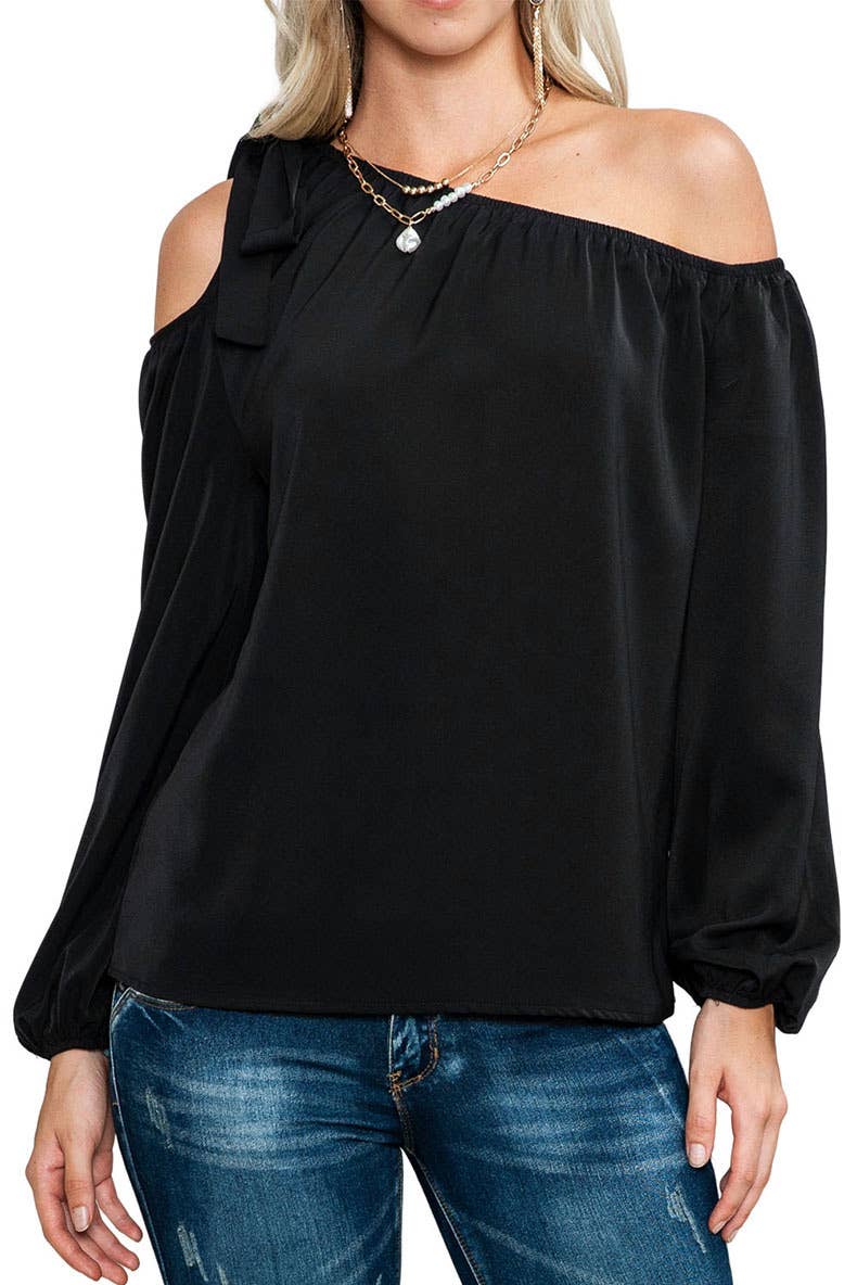 SOLID COLOR KNOTTED OFF-THE-SHOULDER TOP