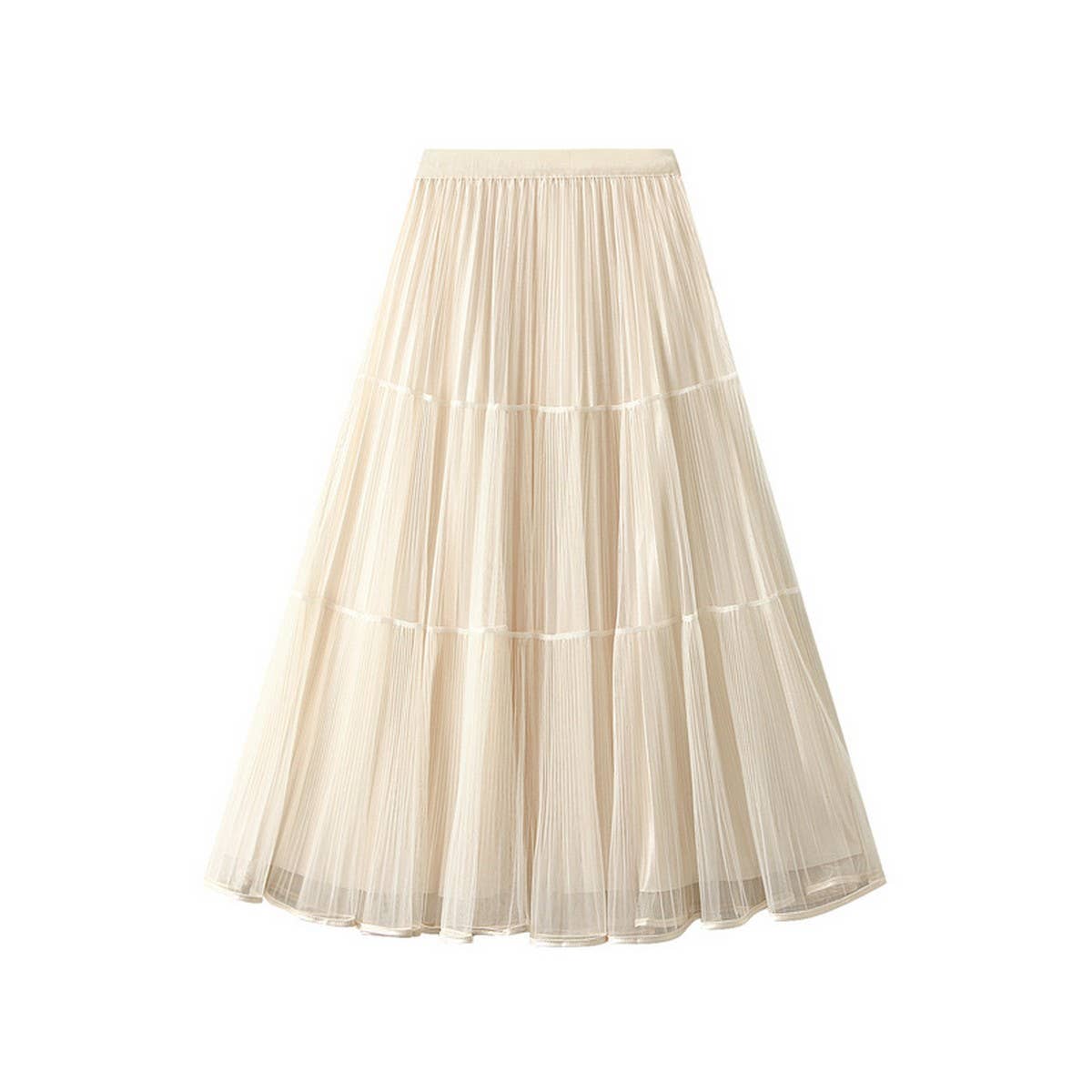 High-Waist Lace Midi Skirt with Cake Layer Design