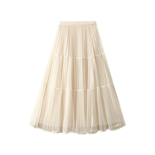 High-Waist Lace Midi Skirt with Cake Layer Design